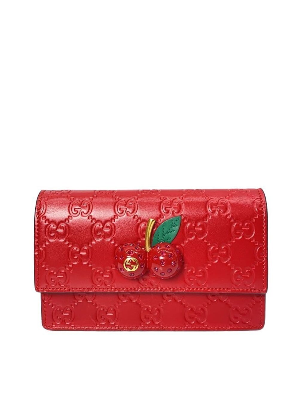 Gucci Guccissima Cherry Red chain wallet embossed GG RED